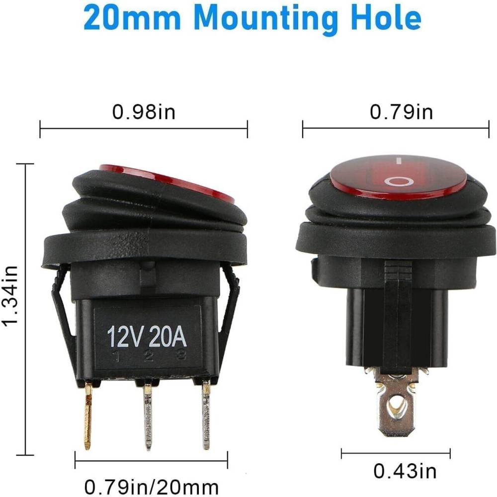 Buton basculant rotund ON/OFF, 1 faza cu LED, 3 pini, rezistent la apa, W15758, KCD1-2