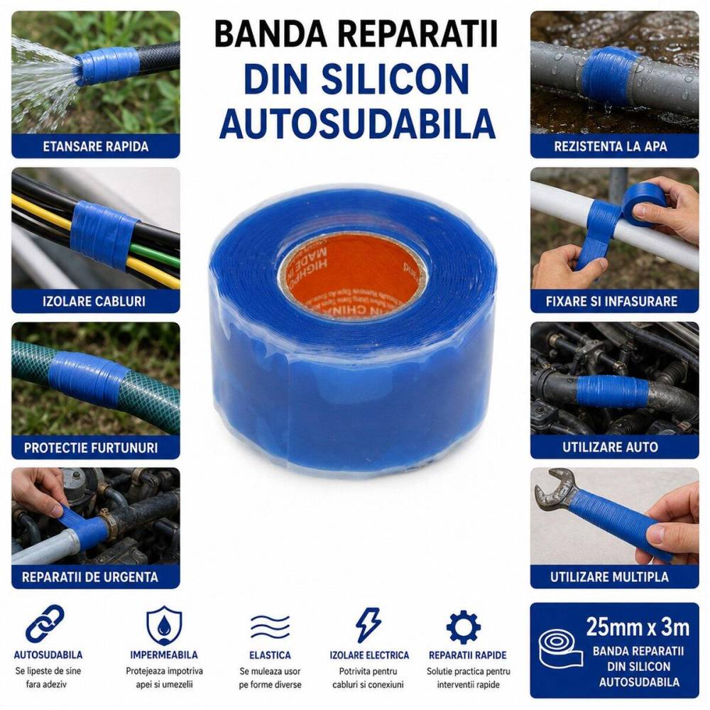 Banda siliconica autovulcanizanta electroizolanta 25mm x 3m HighPower AA156