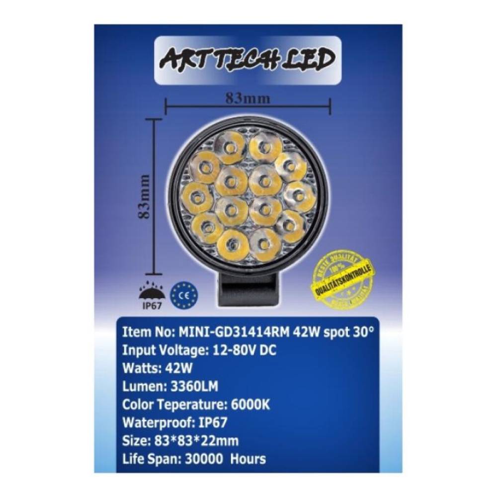 Proiector lucru, LED, Mini, Spot 30°, 42W, 12-24V  , GD31414RM
