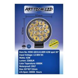 Proiector lucru, LED, Mini, Spot 30°, 42W, 12-24V  , GD31414RM