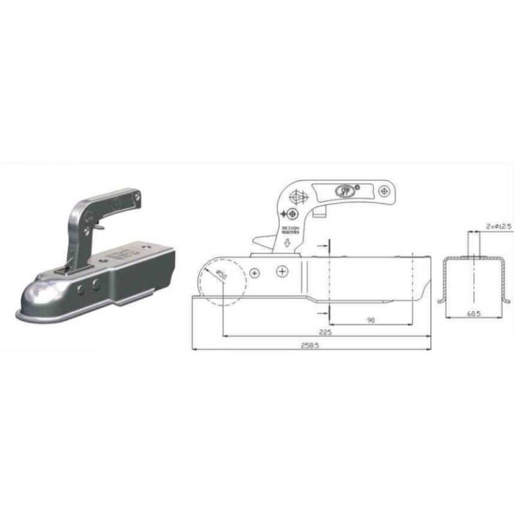Cuplaj remorca 750kg patrat 60.5mm ZSK750I Steelpress SPP