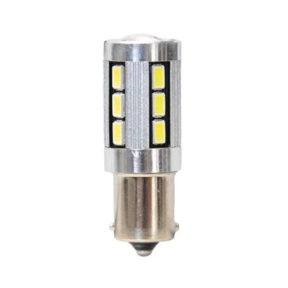 Set 2 becuri semnalizare 18 LED-uri SMD cu lupa, 12V-24V, P21W BA15s, 7429 Automax