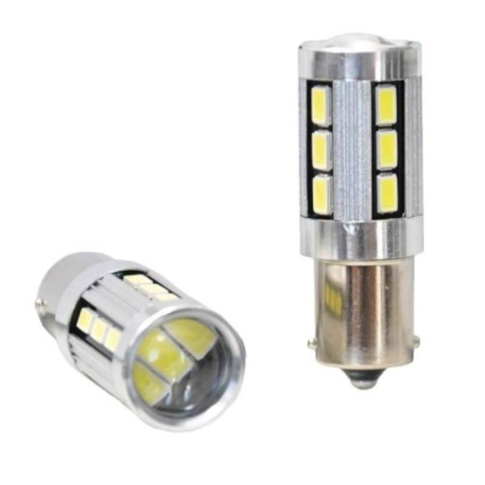 Set 2 becuri semnalizare 18 LED-uri SMD cu lupa, 12V-24V, P21W BA15s, 7429 Automax