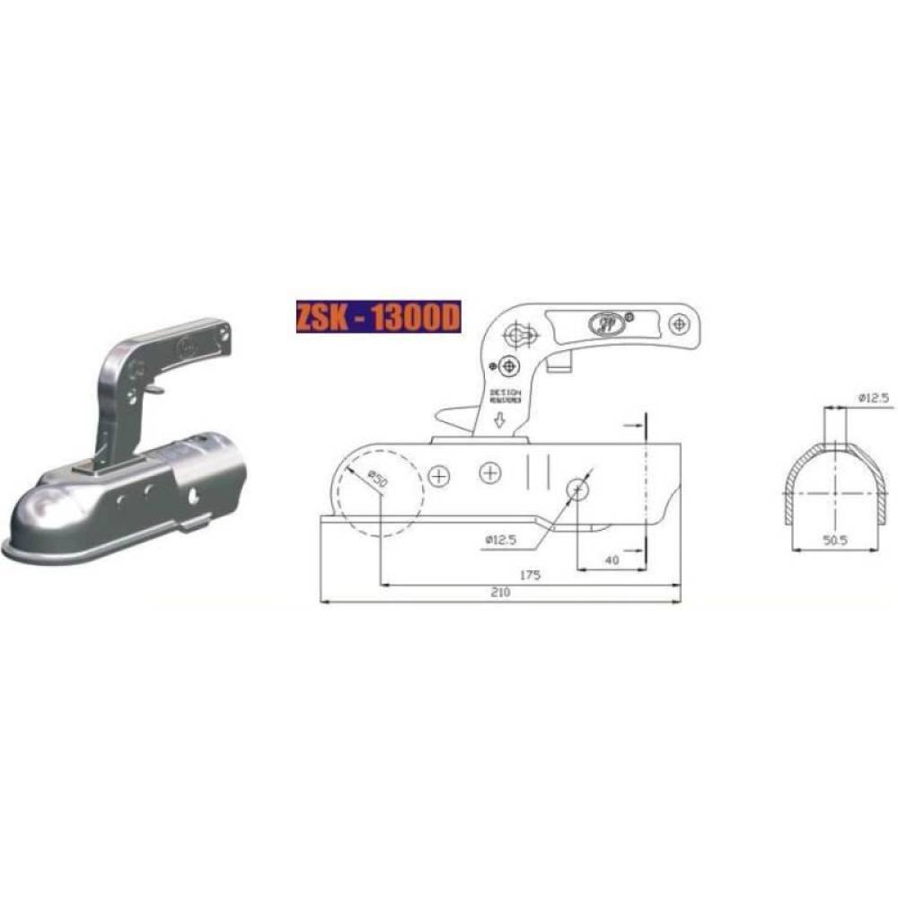 Cuplaj remorca 1300kg rotund 50.5mm ZSK1300D Steelpress SPP
