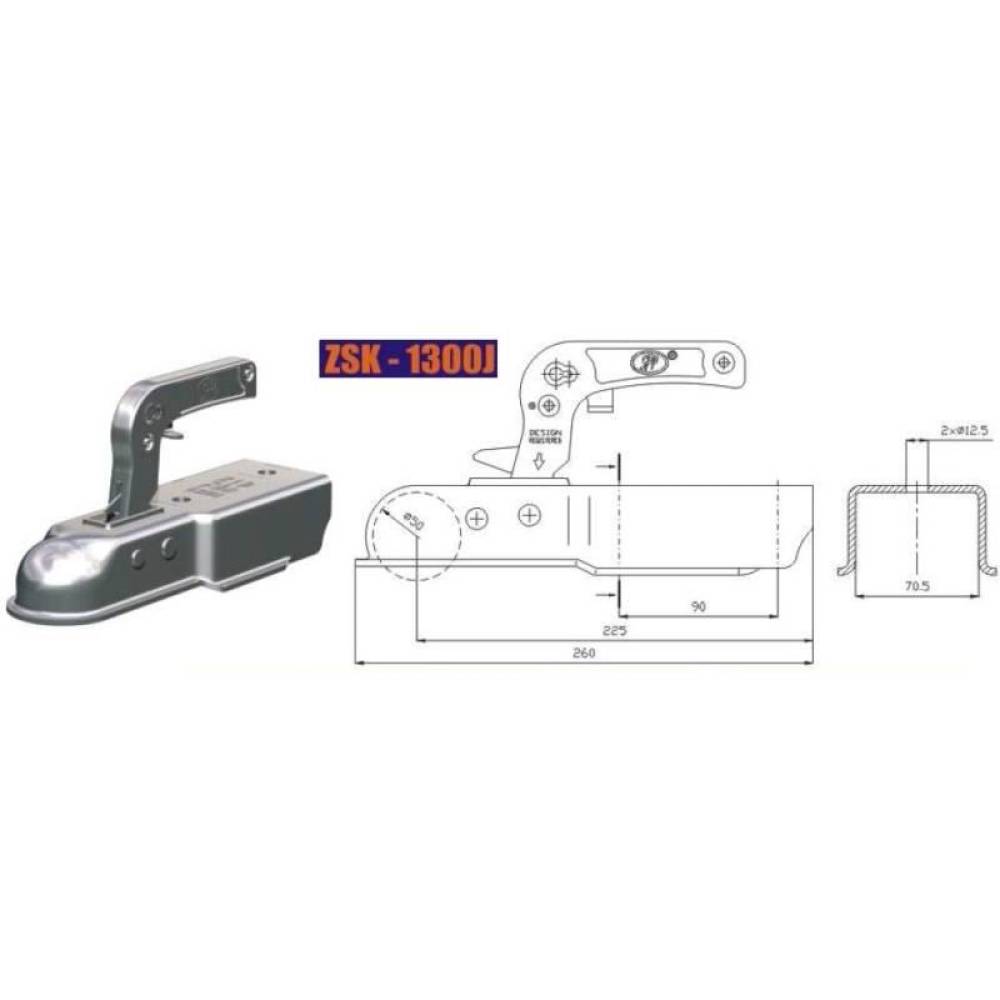 Cuplaj remorca 1300kg patrat 70.5mm ZSK1300J Steelpress  SPP