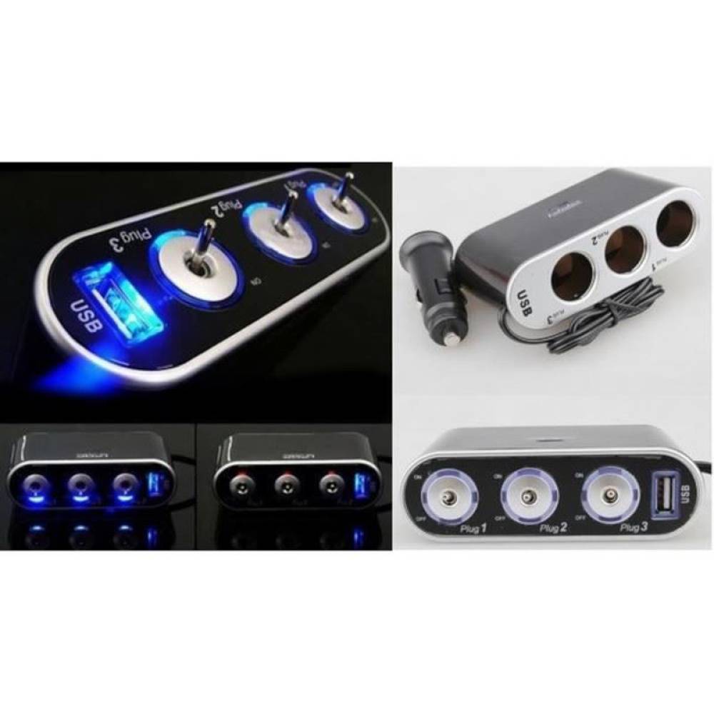 Stecher 3 prize 12 / 24V cu fir, intrerupator si USB, 0092-301028 AutoMax