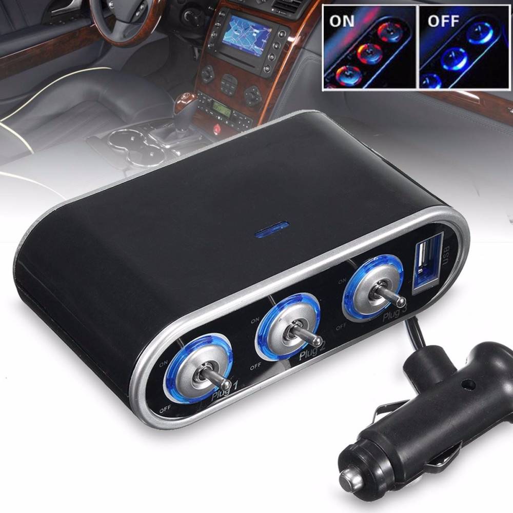 Stecher 3 prize 12 / 24V cu fir, intrerupator si USB, 0092-301028 AutoMax