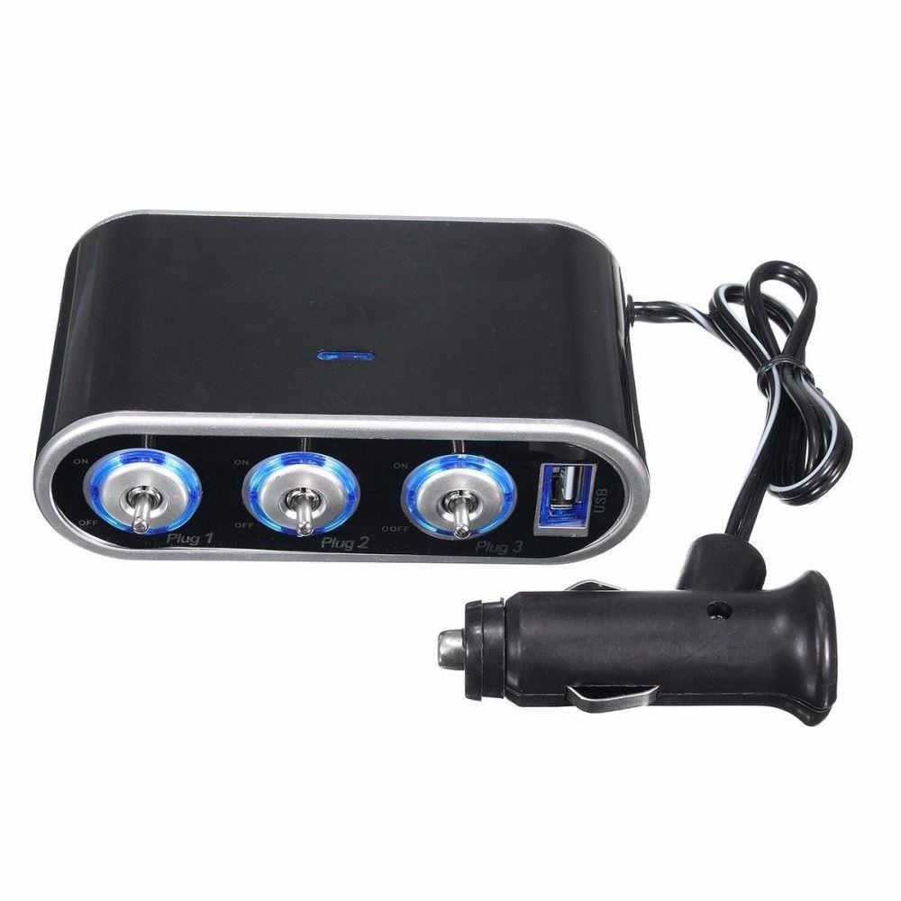 Stecher 3 prize 12 / 24V cu fir, intrerupator si USB, 0092-301028 AutoMax