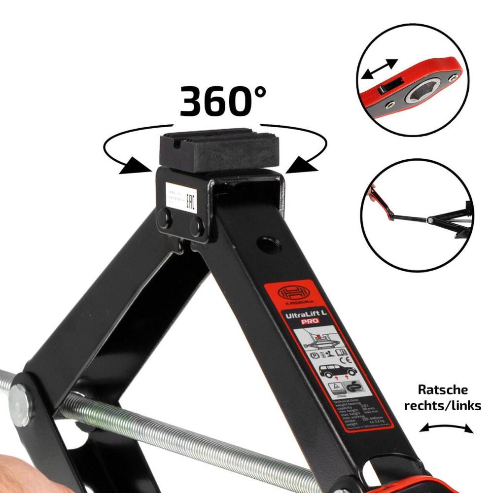 Cric foarfeca, 2T, 8-44cm, cu manivela si cheie clichet, husa depozitare, SUV, Ultralift L Pro, 347.21 Heyner