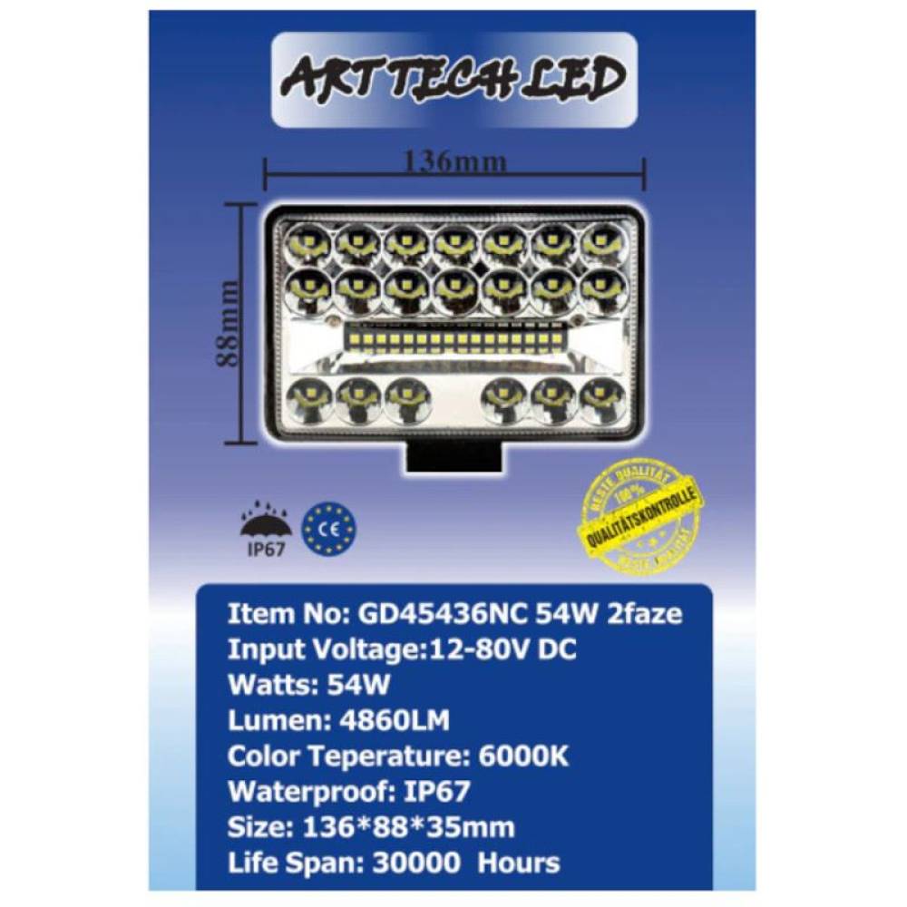 Proiector lucru 136x88, LED, 2 faze, 9-30V / 54W, 4860lm, GD45436NC Arttech