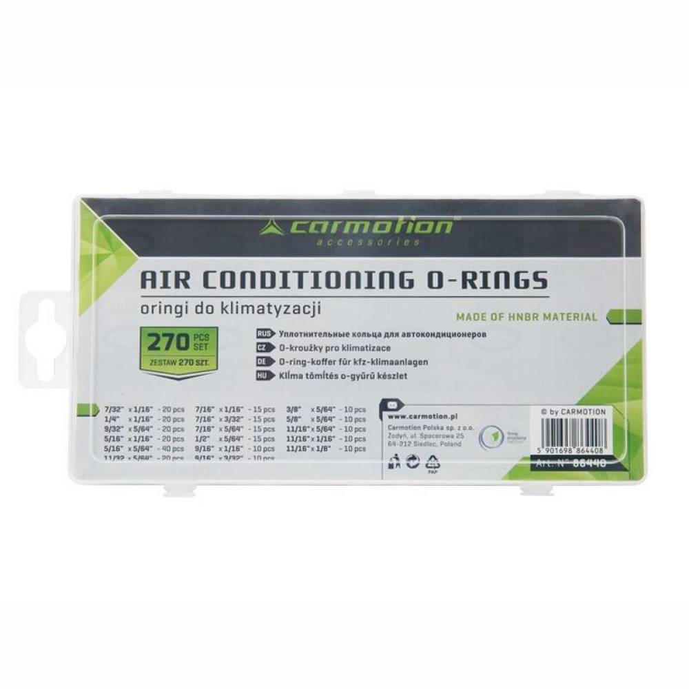 Set oringuri verzi pentru aer conditionat, 270 buc, 18 dimensiuni, FKM, Carmotion 86440 Polonia