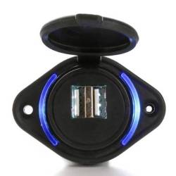 Priza cu 2 USB, cu LED albastru, 12-24V, USB tip A 2x2.4A, cu siguranta, montare aparenta, MCA035B