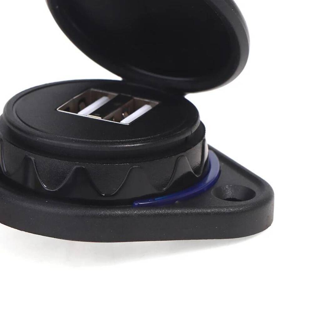 Priza cu 2 USB, cu LED albastru, 12-24V, USB tip A 2x2.4A, cu siguranta, montare aparenta, MCA035B