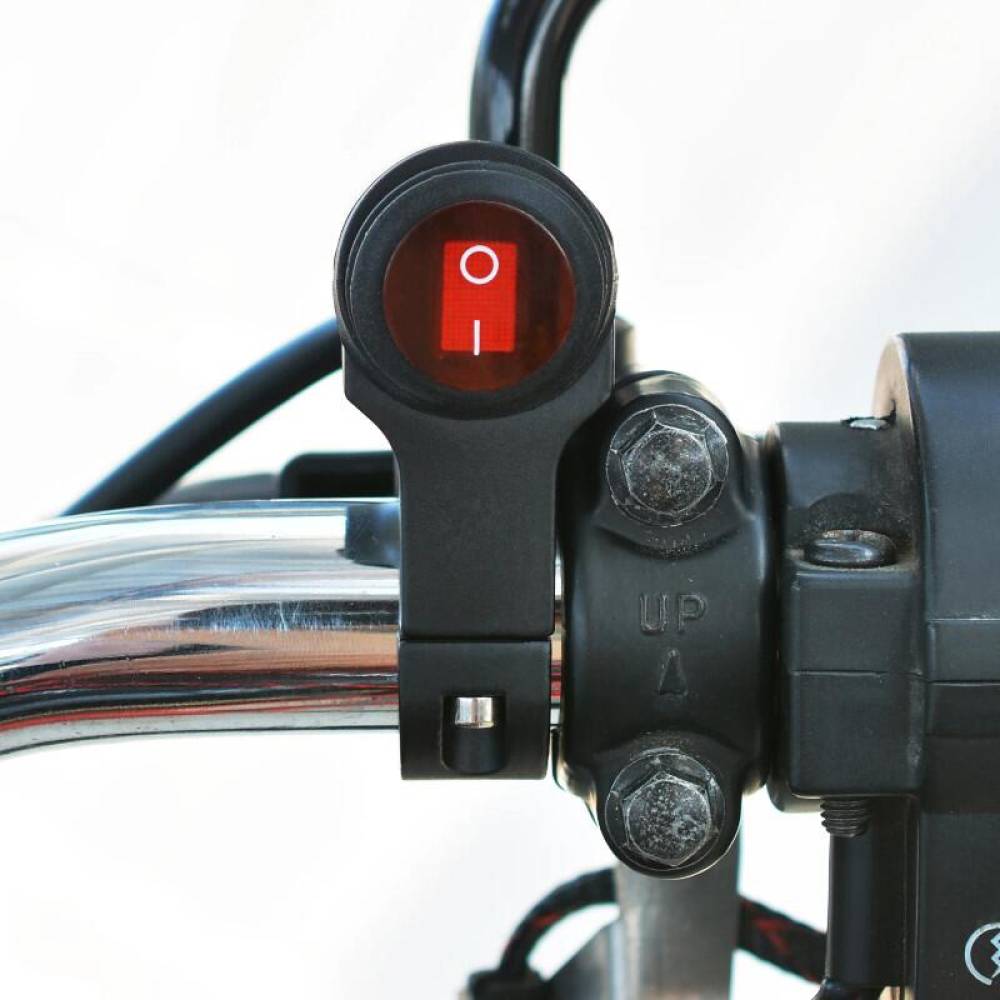 Intrerupator ON/OFF, iluminare LED rosu, aluminiu, scuter, atv, prindere pe ghidon, MCC004