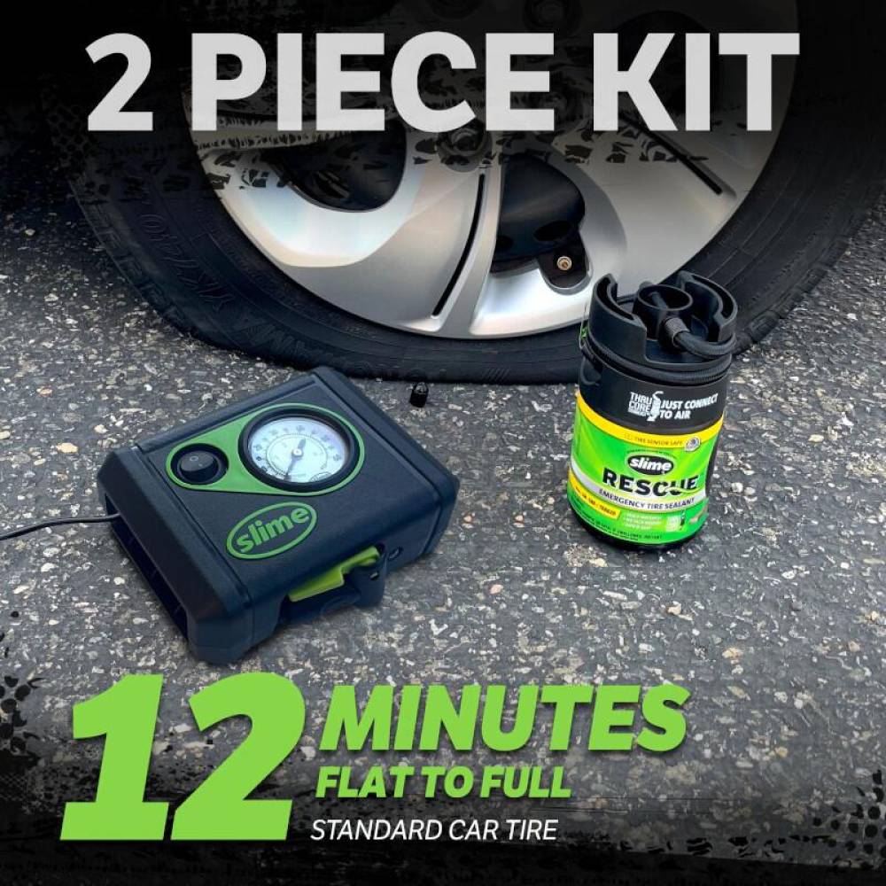 Compresor aer 12V, LED, cu spuma 450ml, Slime Smart Repair plus, Tehnologie Thru-Core, 12min, 50138-51 Slime