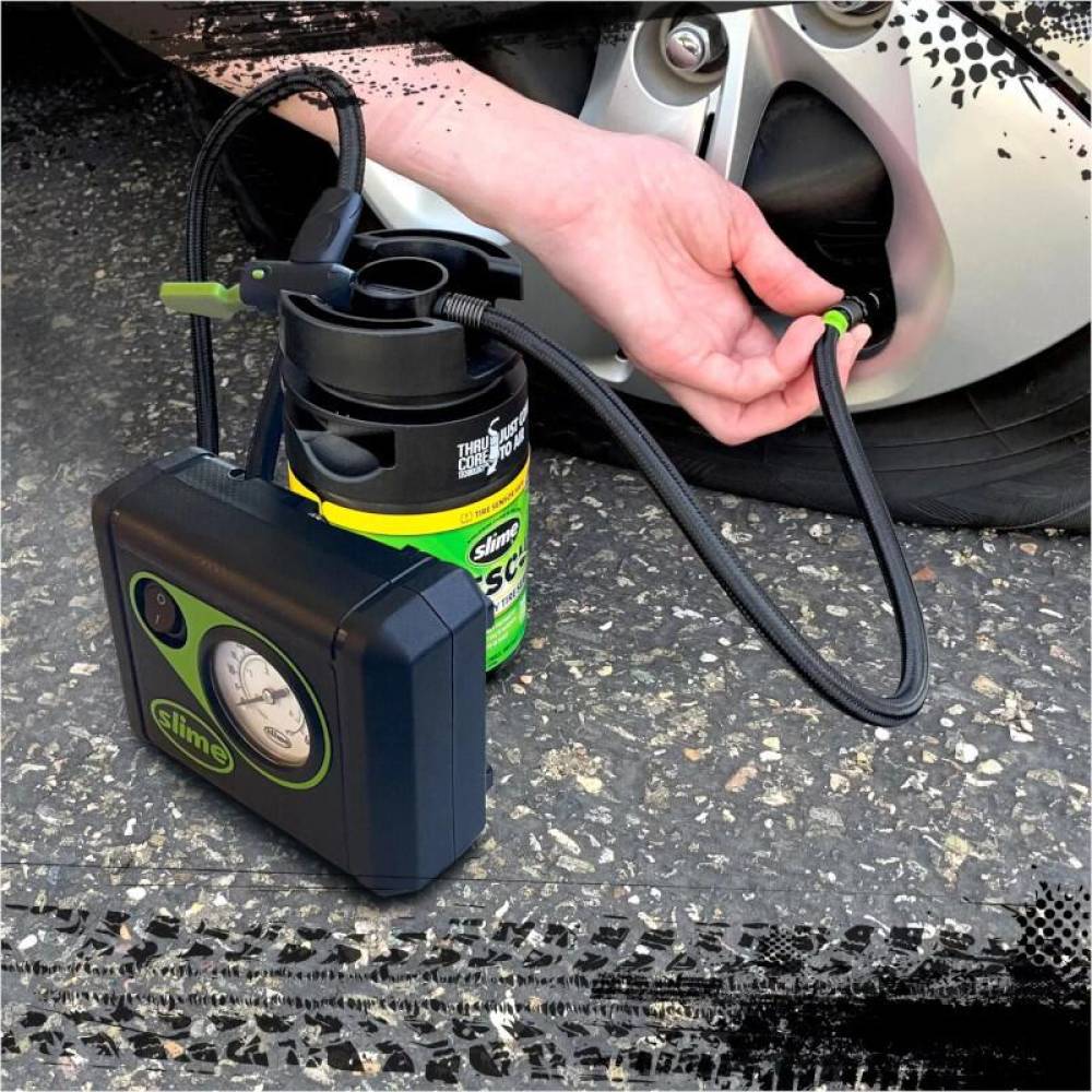 Compresor aer 12V, LED, cu spuma 450ml, Slime Smart Repair plus, Tehnologie Thru-Core, 12min, 50138-51 Slime