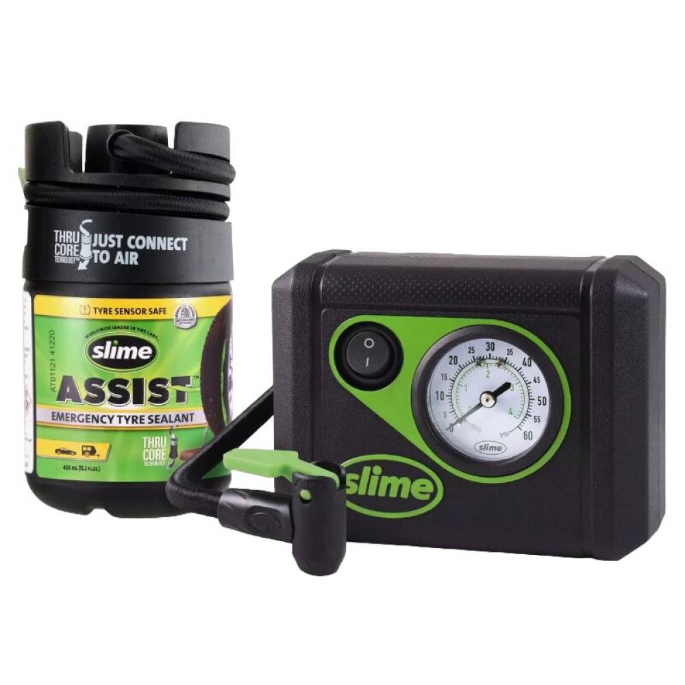 Compresor aer 12V, LED, cu spuma 450ml, Slime Smart Repair plus, Tehnologie Thru-Core, 12min, 50138-51 Slime