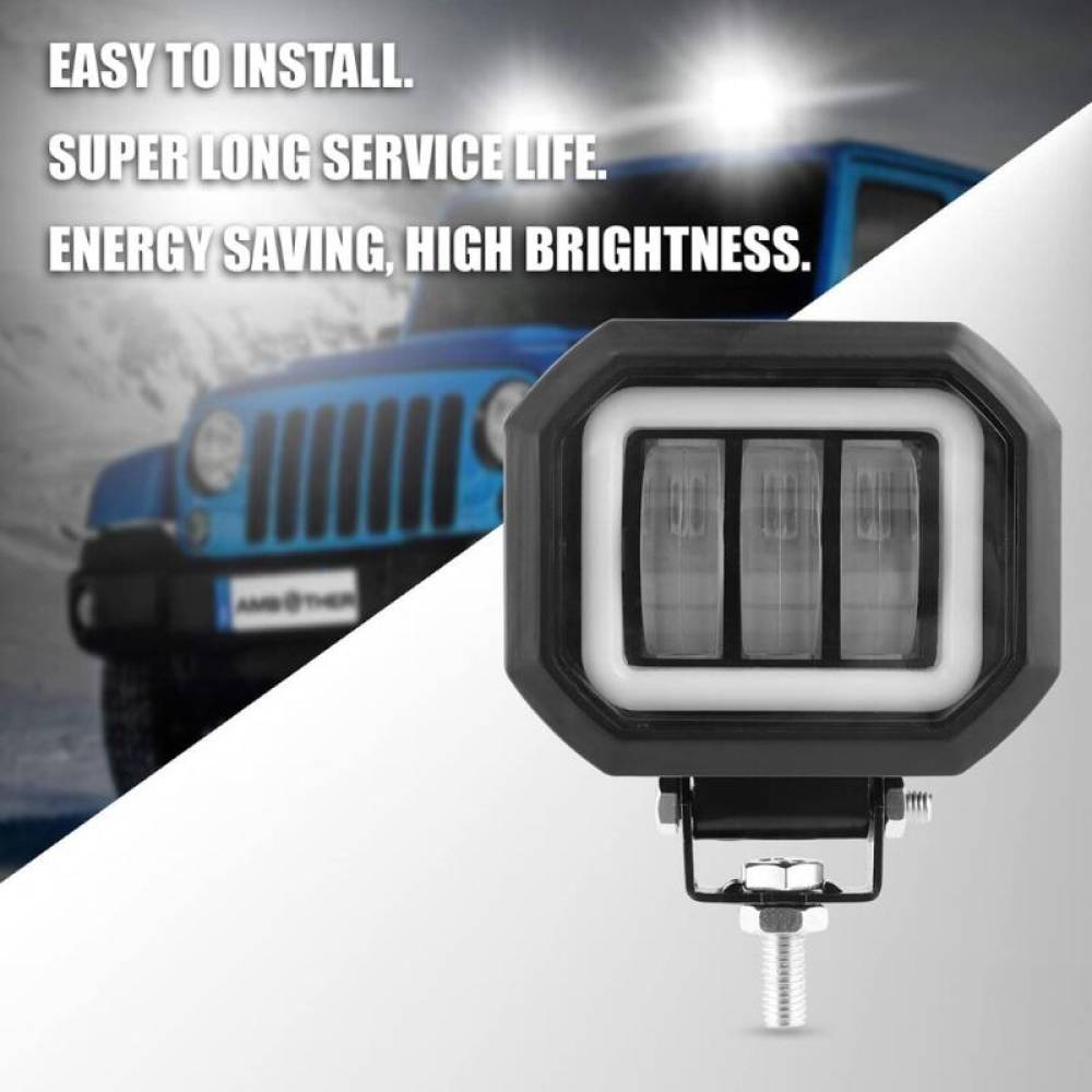 Proiector faza lunga, 94x90, LED, 3 functii, stroboscopic, pozitie alba, cu DRL Angel Eyes, 12-24V, 30W, 1500lm, spot dunga, ZC-4SQ