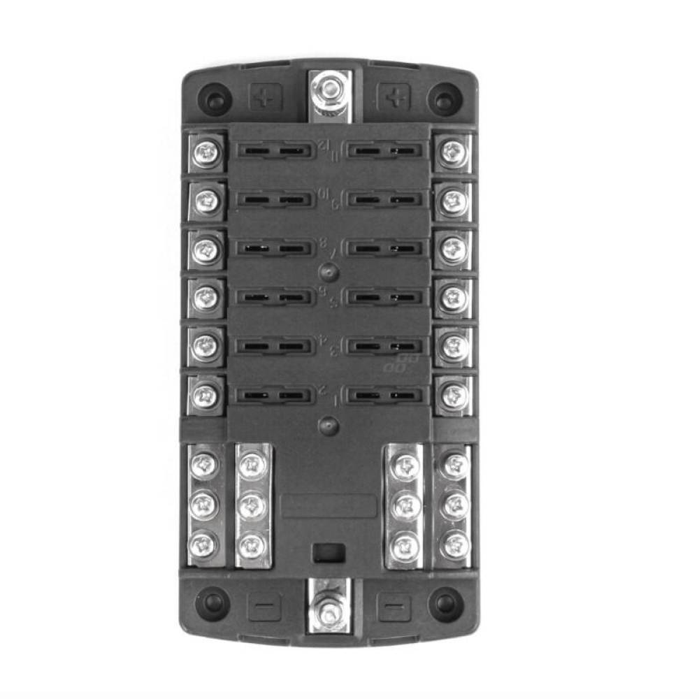 Cutie sigurante plate, cu 12 circuite, max30A, cu bara conexiune negativa, capac protectie, 03834 Amio