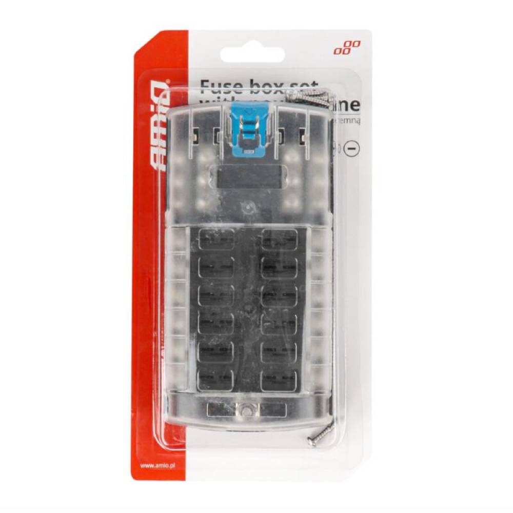 Cutie sigurante plate, cu 12 circuite, max30A, cu bara conexiune negativa, capac protectie, 03834 Amio