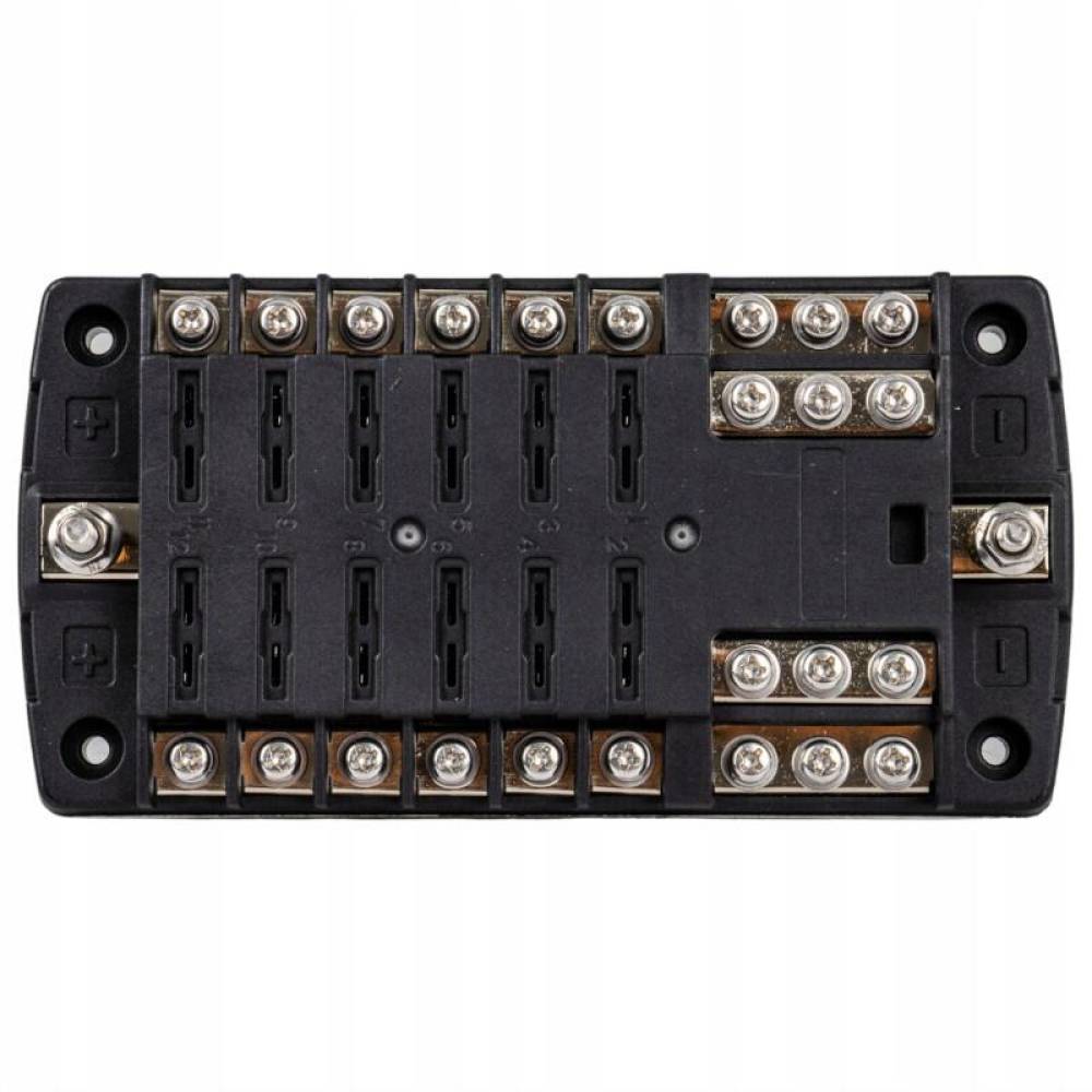 Cutie sigurante plate, cu 12 circuite, max30A, cu bara conexiune negativa, capac protectie, 03834 Amio