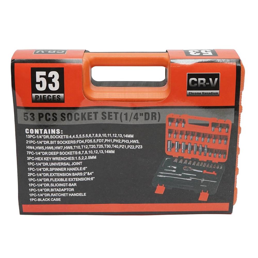 Trusa de chei tubulare lungi si scurte, biti, hex, torx, 1/4 antrenor cu clichet 53 piese, Cod: BK80635  / MD04