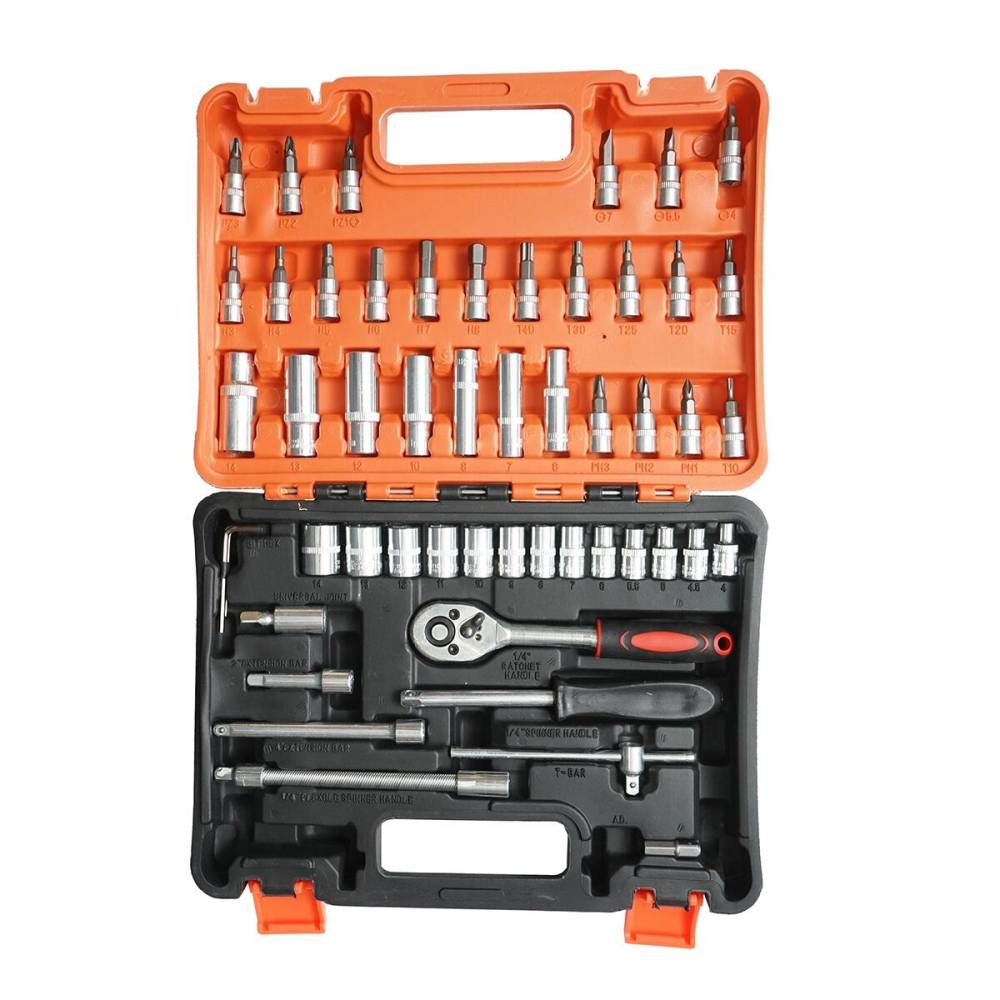 Trusa de chei tubulare lungi si scurte, biti, hex, torx, 1/4 antrenor cu clichet 53 piese, Cod: BK80635  / MD04