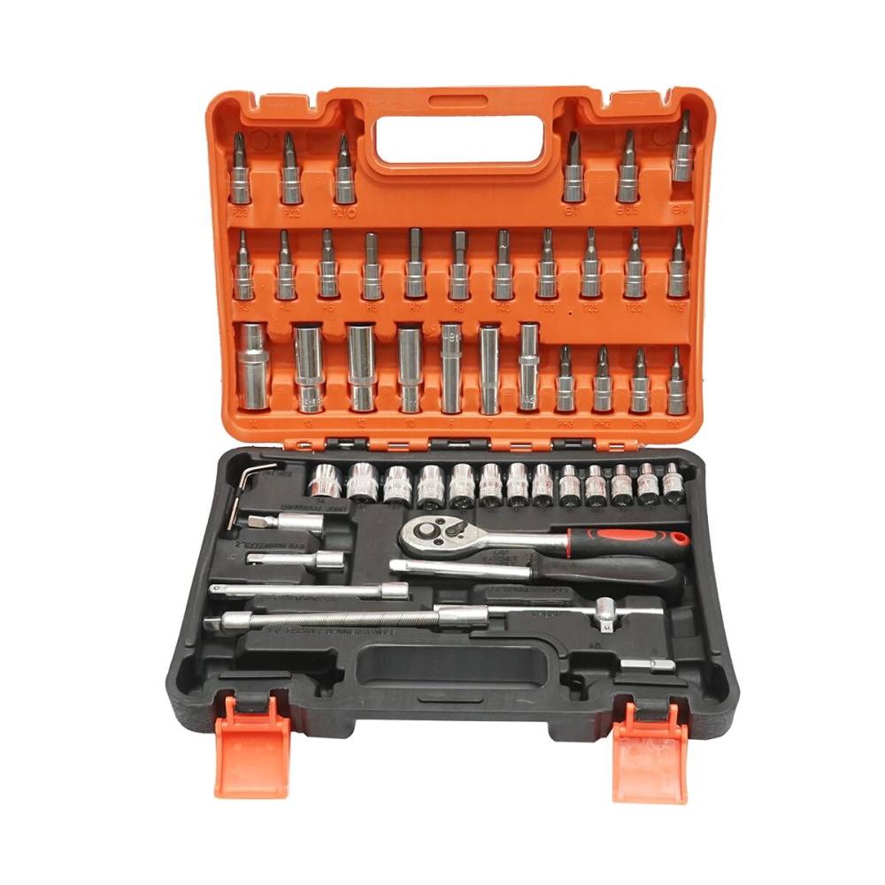 Trusa de chei tubulare lungi si scurte, biti, hex, torx, 1/4 antrenor cu clichet 53 piese, Cod: BK80635  / MD04