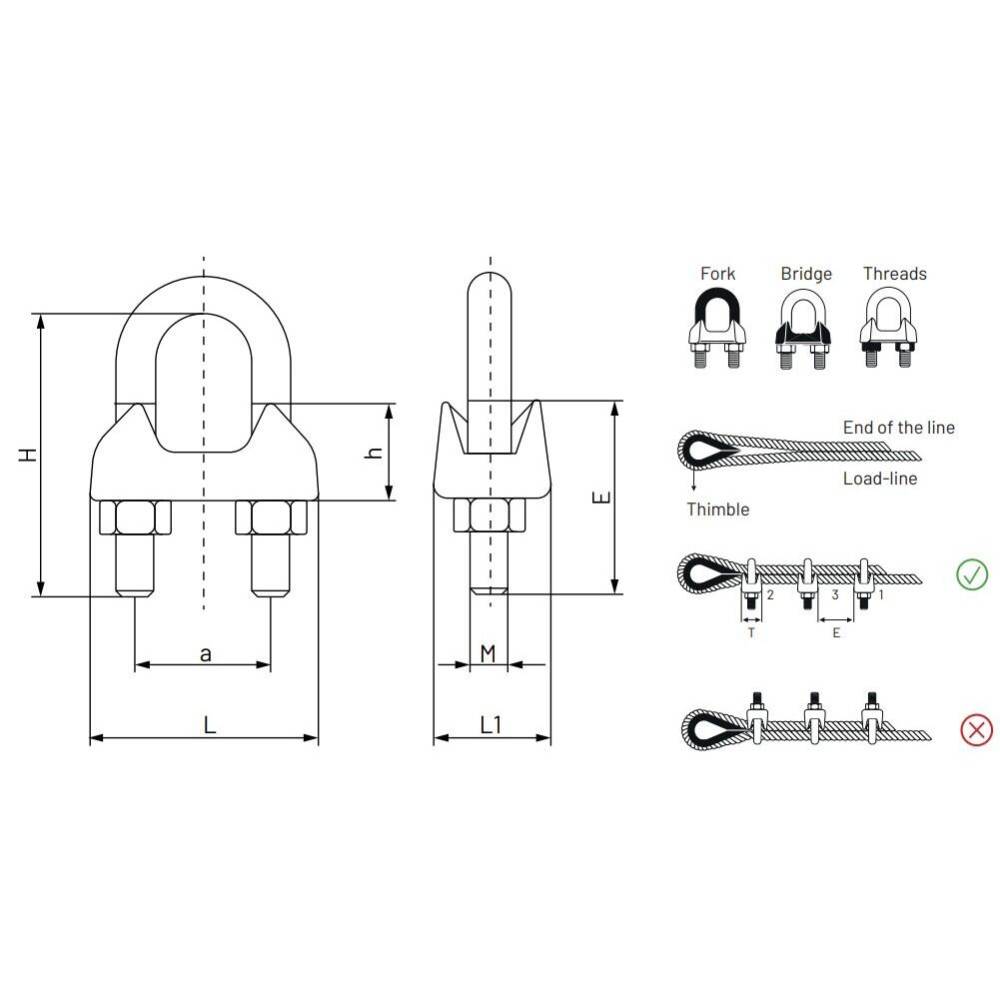 Set 30 bucati brida galvanizata DIN741, pentru cablu fi4, M4, 09520027 UNIQ