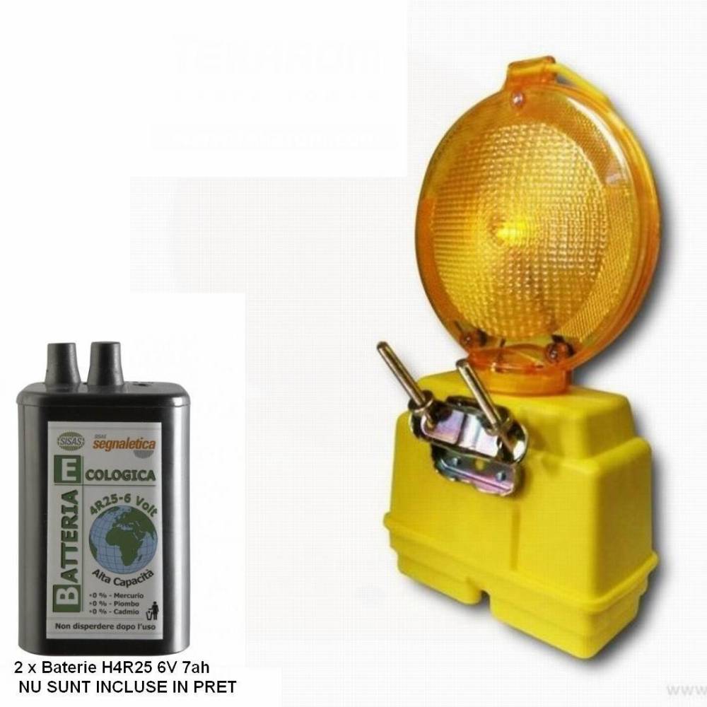 Lampa semnalizare lucrari rutiere, ADR, cu lumina intermitenta LED, cu 2 baterii (neincluse) 6V/7Ah, 4R25, 6809 SISAS
