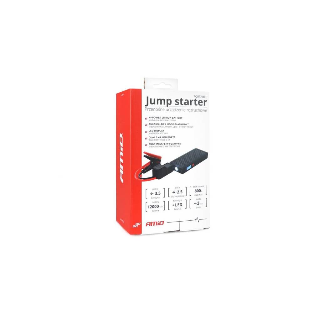 Jump Starter 12V, baterie externa 12000mAh cu lanterna, pornire auto, Power Bank, AMIO 02524