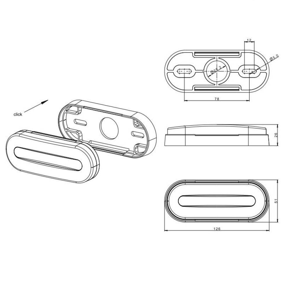 Lampa gabarit 124x51, LED, functie semnalizare, cu suport, galbena, 12-36V, FT-071-Z Fristom