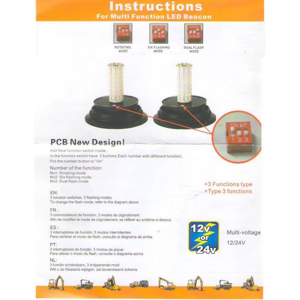 Girofar 12/24V, h210, 40 LED-uri, prindere pe tija flexi, CA6054C 247Lighting