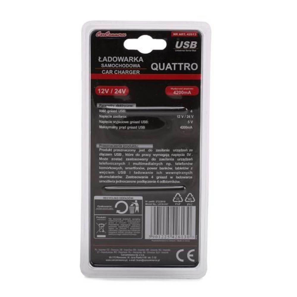 Incarcator auto 4xUSB 12V/24V, 2x1A+2x2.1A QUATRO Carco 42613