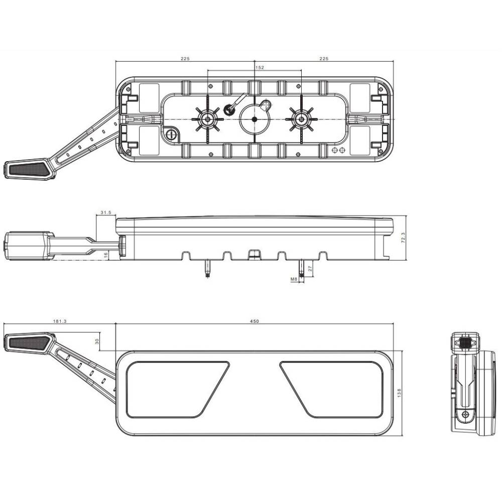 Lampa stop 450x138, 24V, LED, 6 functii, cu ceata, mers inapoi si triunghi