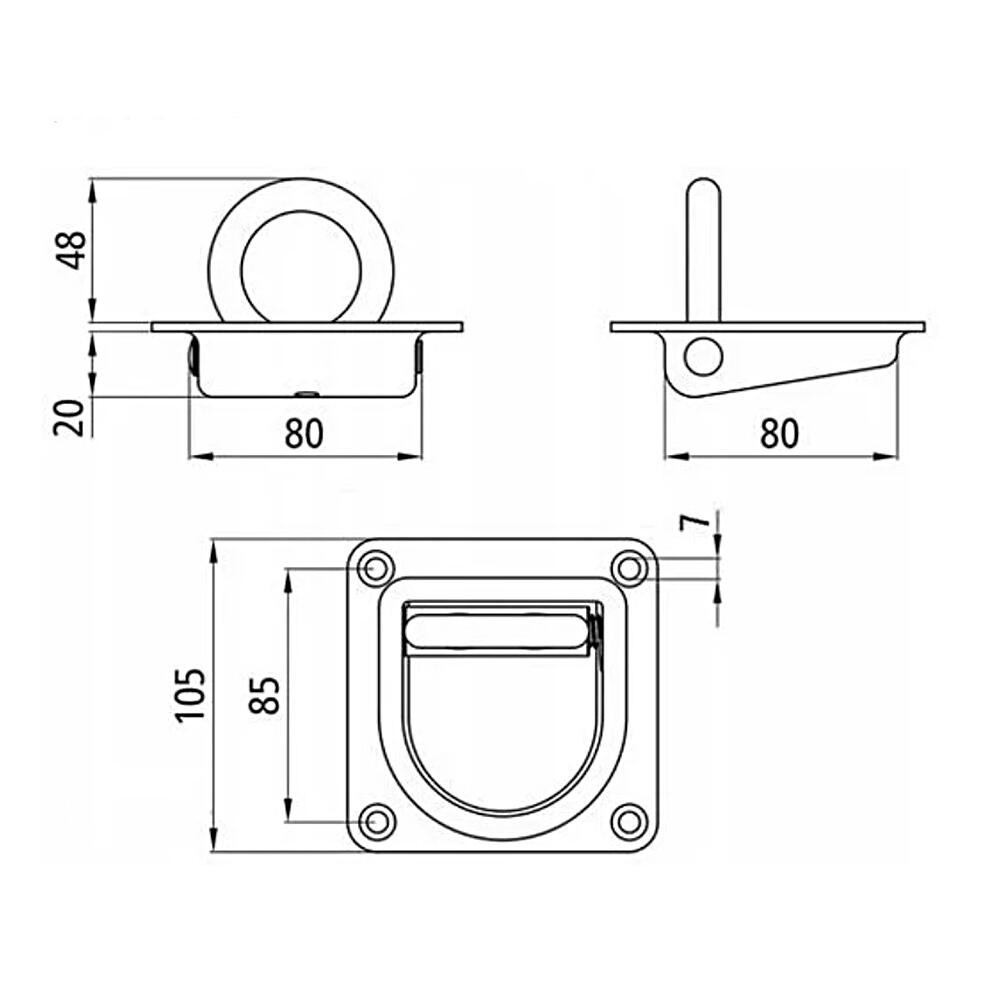 Inel ancorare prindere podea incastrabil, max 800kg, L105x105mm, Solus UPW 105x105