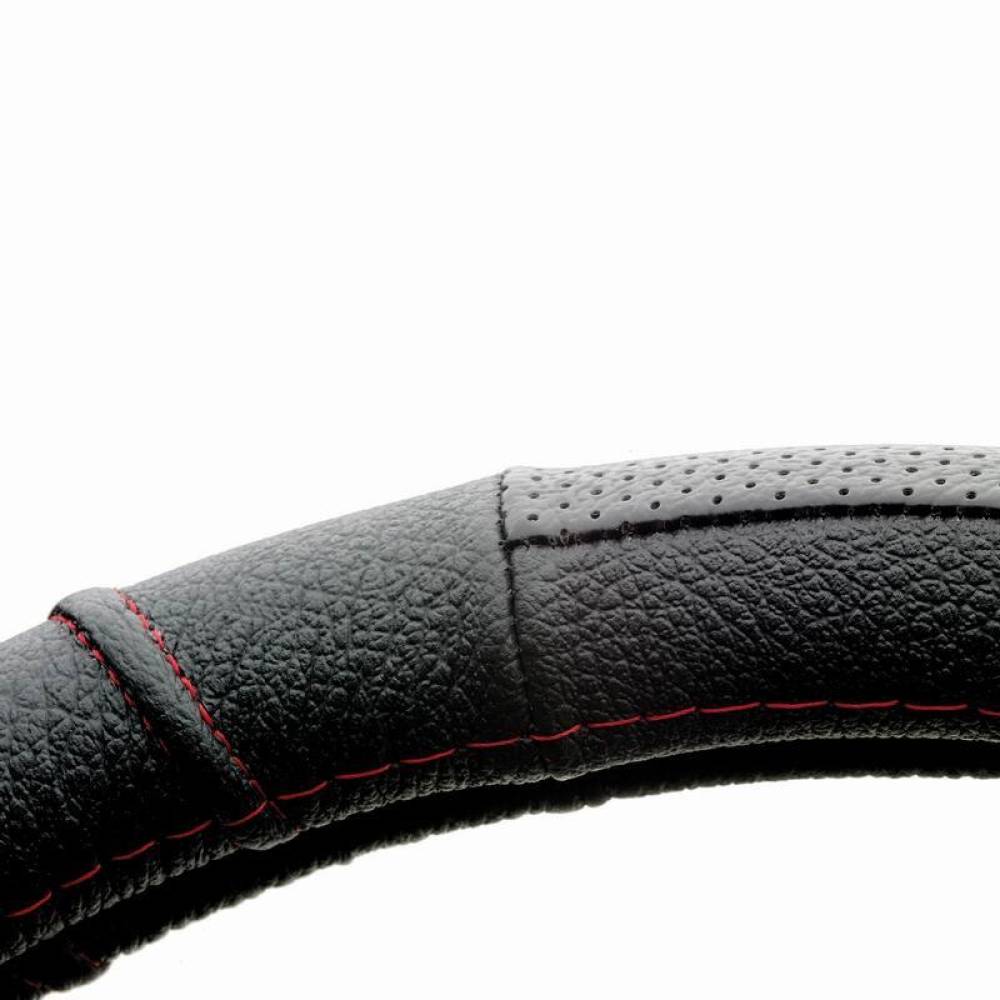 Husa volan 37-39cm, piele neagra cu cusatura rosie Genuine Leather 2505FL1 Car+