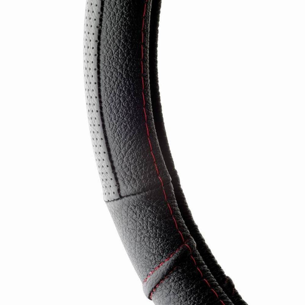 Husa volan 37-39cm, piele neagra cu cusatura rosie Genuine Leather 2505FL1 Car+