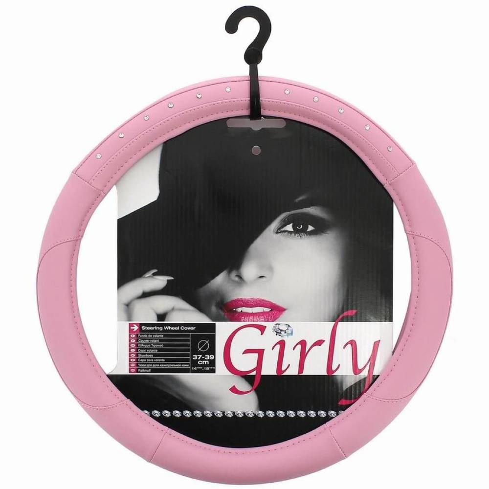 Husa volan 37-39cm imitatie piele perforata, roz cu diamante Girly FVP1205 Car+ Husa volan 37-39cm imitatie piele perforata, roz cu diamante Girly FVP1205 Car+