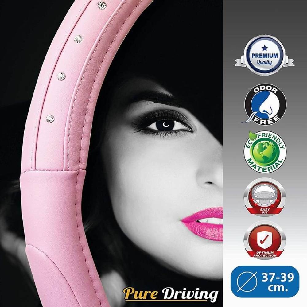 Husa volan 37-39cm imitatie piele perforata, roz cu diamante Girly FVP1205 Car+ Husa volan 37-39cm imitatie piele perforata, roz cu diamante Girly FVP1205 Car+