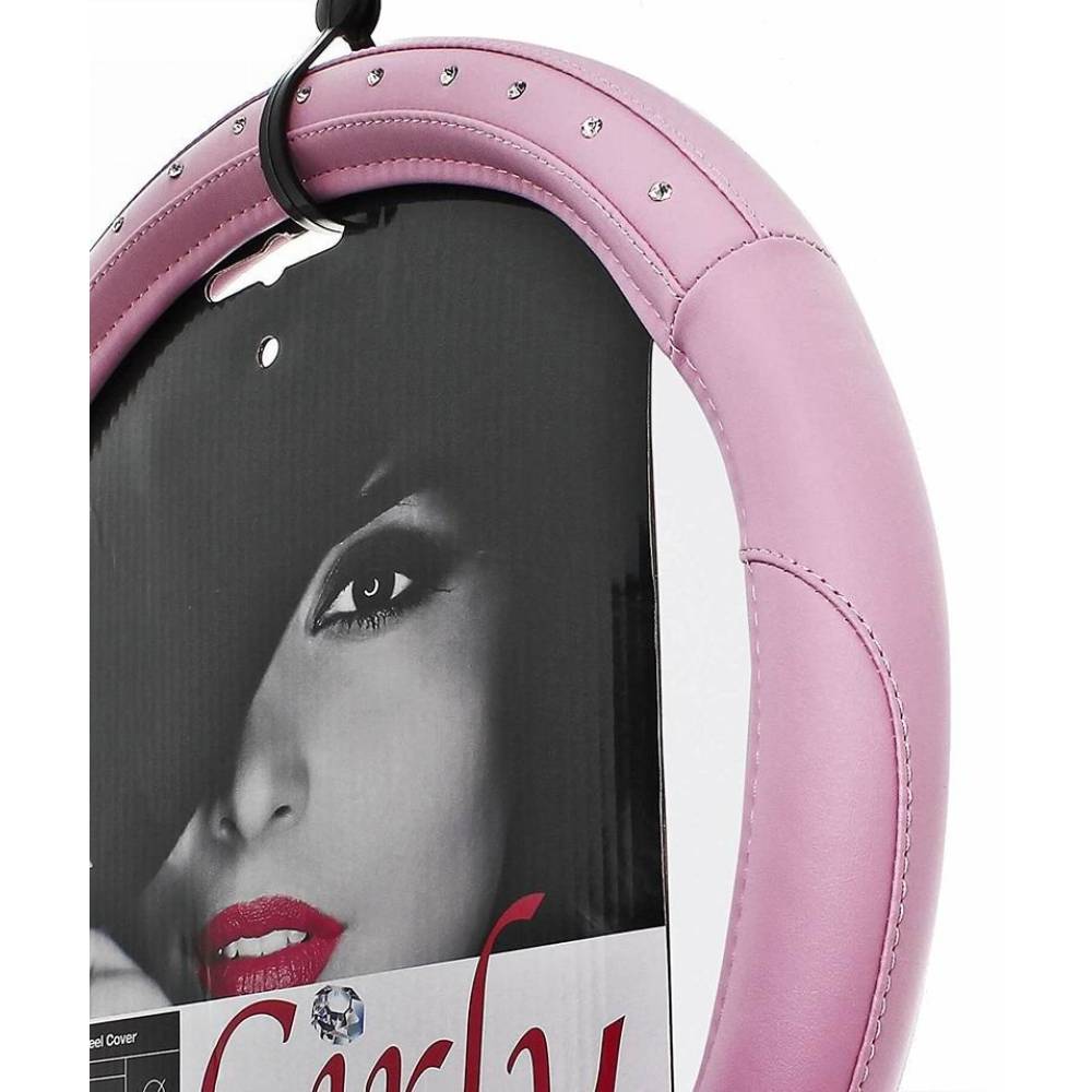 Husa volan 37-39cm imitatie piele perforata, roz cu diamante Girly FVP1205 Car+ Husa volan 37-39cm imitatie piele perforata, roz cu diamante Girly FVP1205 Car+