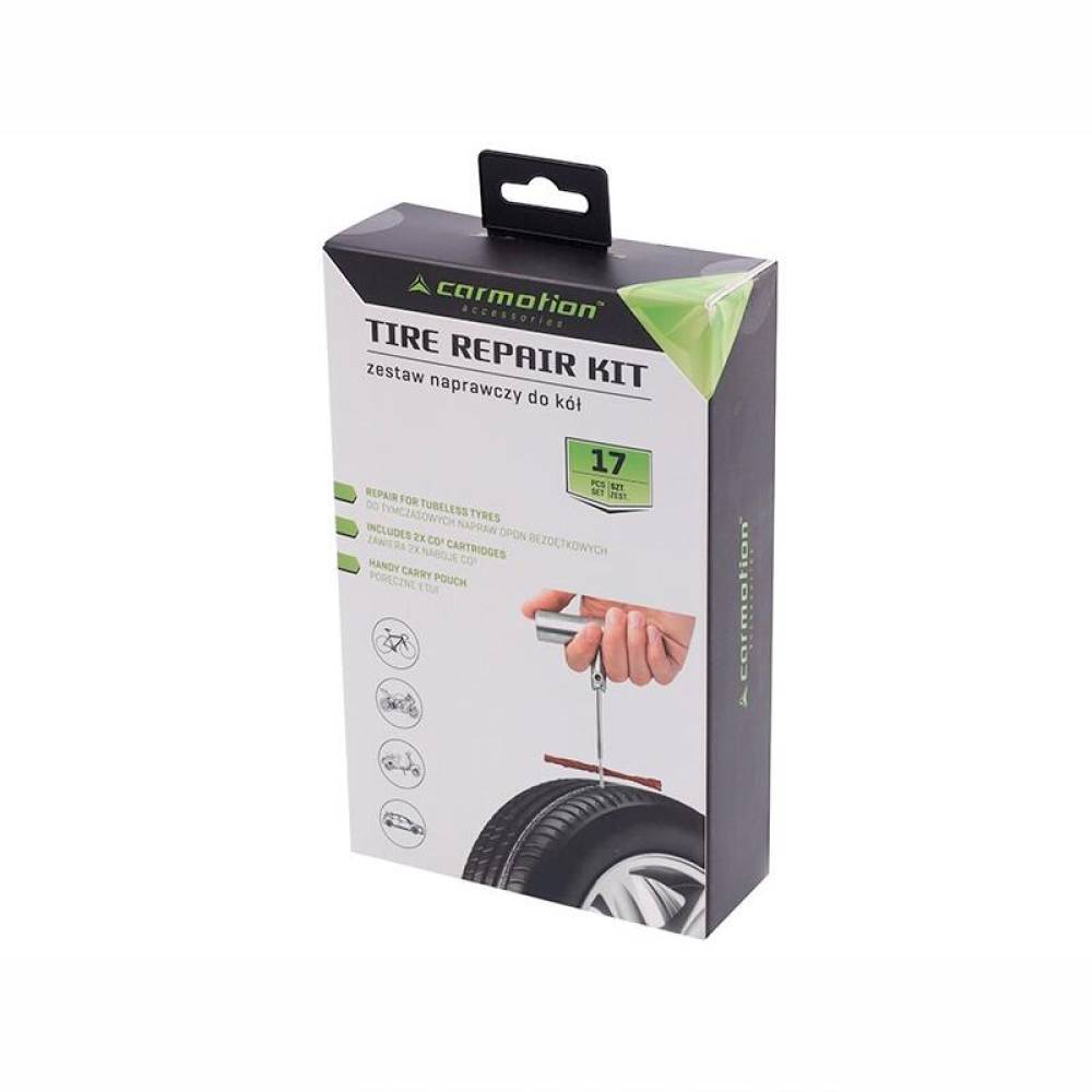 Kit reparatie cauciuc, cu snur si capsule CO2, pentru moto, atv, scooter, bicicleta 63472 Carmotion