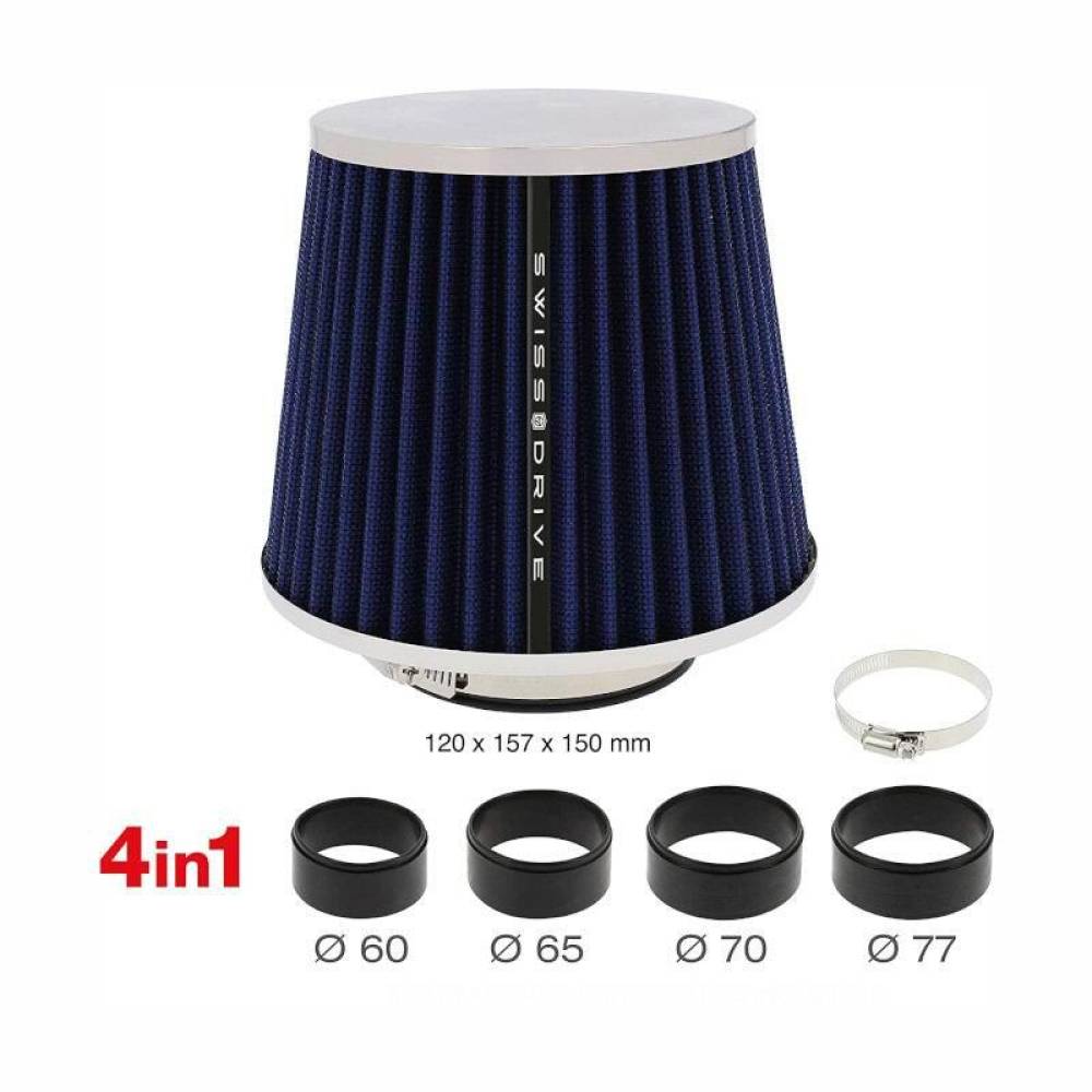 Filtru aer sport albastru-crom, cu capac si 4 adaptori, AFCRBLU SwissDrive Filtru aer sport albastru-crom, cu capac si 4 adaptori, AFCRBLU SwissDrive