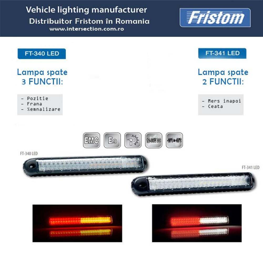 Lampa spate 255x36, 3 functii, 12-24V, slim, cu LED, FT-340 Fristom Lampa spate 255x36, 3 functii, 12-24V, slim, cu LED, FT-340 Fristom
