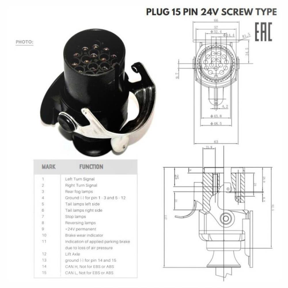 Fisa cu 15 pini, 24V, plastic ABS, mama, W-15 TruckLed
