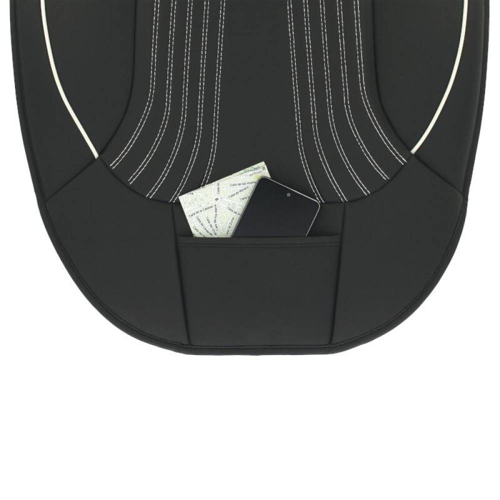 Husa scaun imitatie piele, neagra cu cusatura alba, cu buzunare fata-spate, Premium Prestige, SCA010W SwissDrive