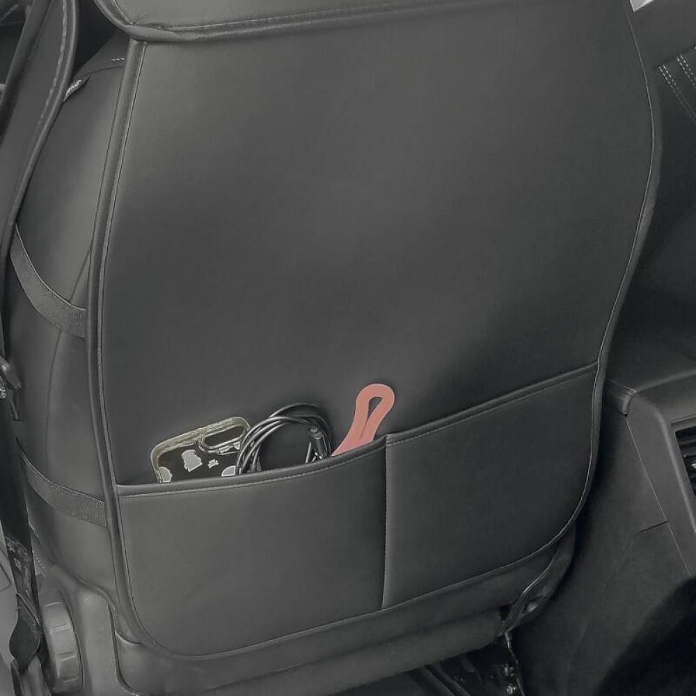 Husa scaun imitatie piele, neagra cu cusatura alba, cu buzunare fata-spate, Premium Prestige, SCA010W SwissDrive