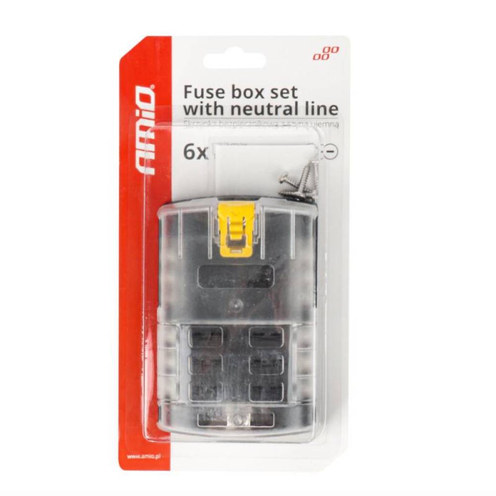 Cutie Sigurante Plate cu 6 Circuite, 30A/Circuit, Sina Negativa, Capac Protectie, 03833 Amio Cutie Sigurante Plate cu 6 Circuite, 30A/Circuit, Sina Negativa, Capac Protectie, 03833 Amio
