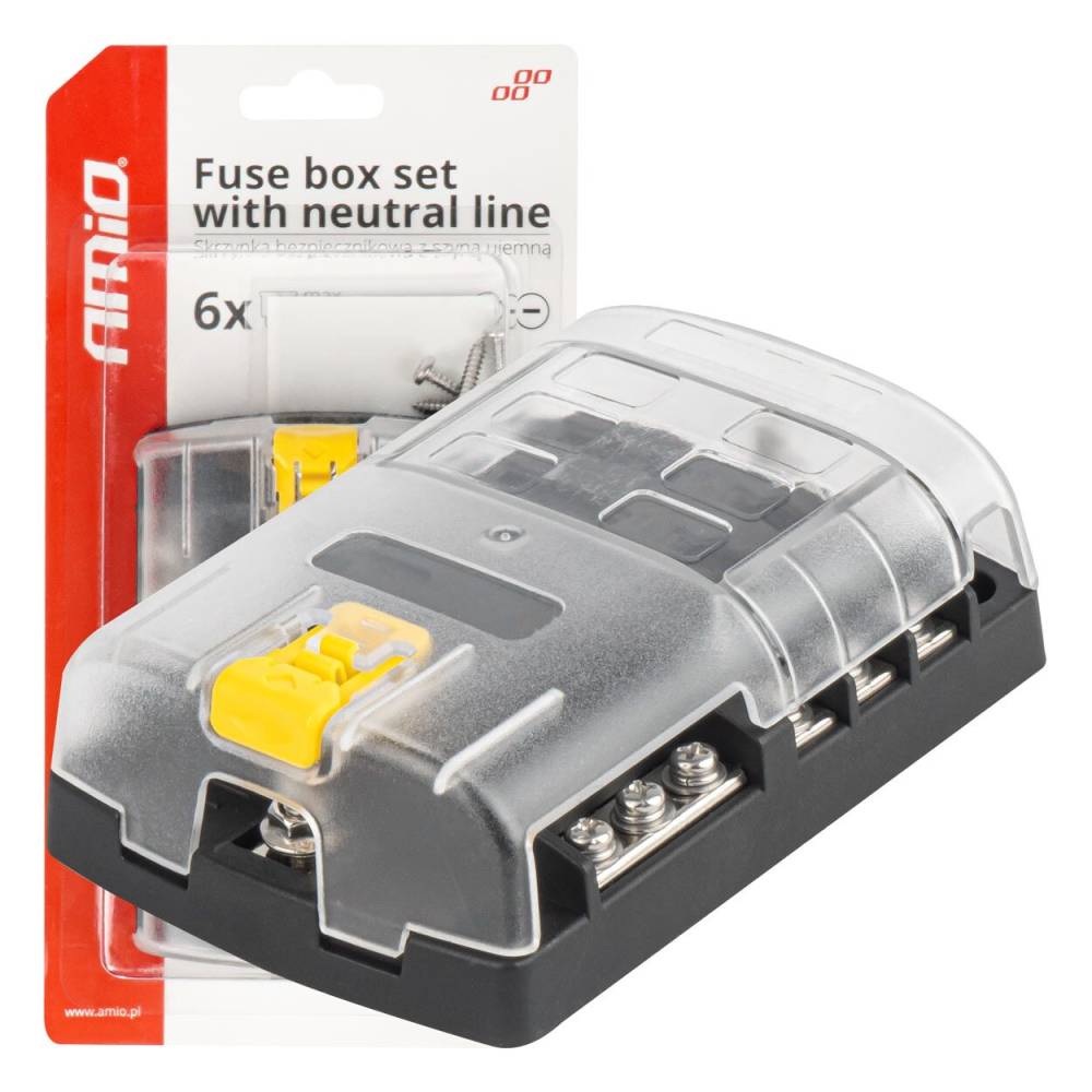 Cutie Sigurante Plate cu 6 Circuite, 30A/Circuit, Sina Negativa, Capac Protectie, 03833 Amio Cutie Sigurante Plate cu 6 Circuite, 30A/Circuit, Sina Negativa, Capac Protectie, 03833 Amio