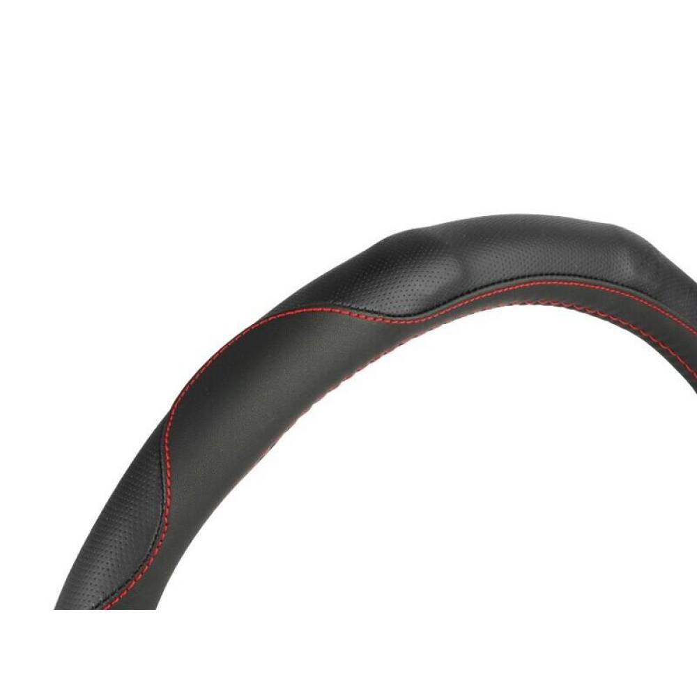 Husa volan 39-41cm L, imitatie piele perforata, neagra cu cusatura rosie, Carmotion 86358 Husa volan 39-41cm L, imitatie piele perforata, neagra cu cusatura rosie, Carmotion 86358